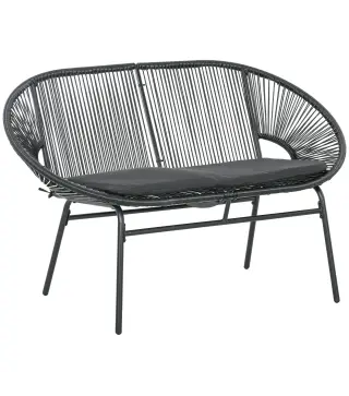 Banco Acapulco con Reposabrazos Cojines y Marco de Acero Carga 260 kg para Balcón Terraza Patio 132x72x83 cm Negro