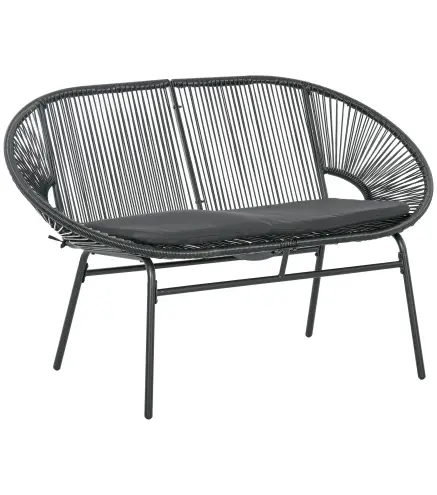 Banco Acapulco con Reposabrazos Cojines y Marco de Acero Carga 260 kg para Balcón Terraza Patio 132x72x83 cm Negro