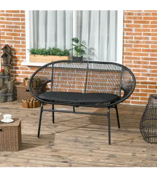 Banco Acapulco con Reposabrazos Cojines y Marco de Acero Carga 260 kg para Balcón Terraza Patio 132x72x83 cm Negro