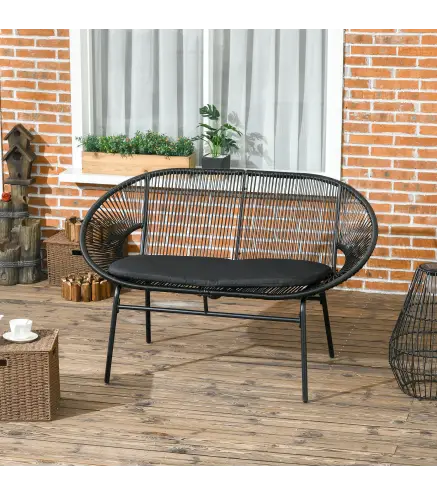 Banco Acapulco con Reposabrazos Cojines y Marco de Acero Carga 260 kg para Balcón Terraza Patio 132x72x83 cm Negro