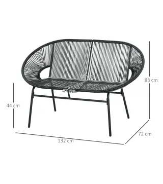 Banco Acapulco con Reposabrazos Cojines y Marco de Acero Carga 260 kg para Balcón Terraza Patio 132x72x83 cm Negro
