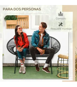 Banco Acapulco con Reposabrazos Cojines y Marco de Acero Carga 260 kg para Balcón Terraza Patio 132x72x83 cm Negro