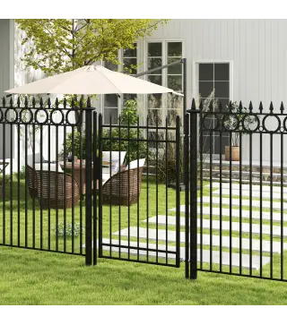 Puerta de Jardín Puerta para Valla de Acero Galvanizado con Decoración de Flechas Cerradura y Llaves 107x204 cm Negro