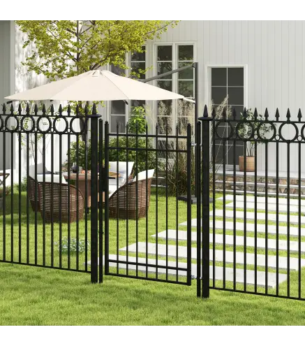 Puerta de Jardín Puerta para Valla de Acero Galvanizado con Decoración de Flechas Cerradura y Llaves 107x204 cm Negro