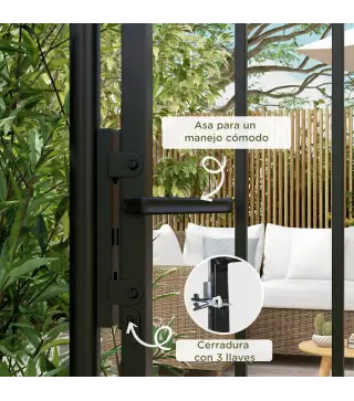 Puerta de Jardín Puerta para Valla de Acero Galvanizado con Decoración de Flechas Cerradura y Llaves 107x204 cm Negro