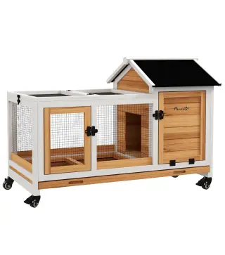 Jaula para Conejos con Ruedas Techo Abatible y Bandeja Extraíble para Interior y Exterior 108x58x73,5 cm Natural