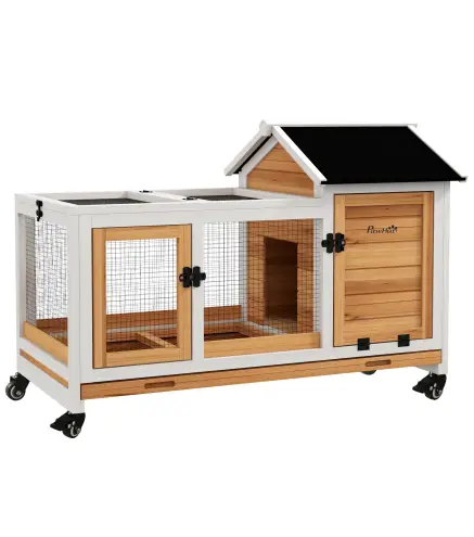 Jaula para Conejos con Ruedas Techo Abatible y Bandeja Extraíble para Interior y Exterior 108x58x73,5 cm Natural