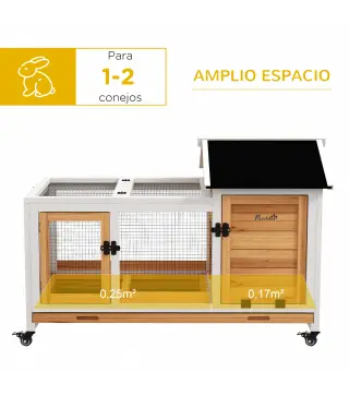 Jaula para Conejos con Ruedas Techo Abatible y Bandeja Extraíble para Interior y Exterior 108x58x73,5 cm Natural