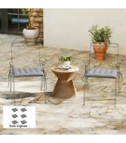 Juego de 6 Cojines para Sillas de Comedor 40x40 cm 6 Piezas Cojines para Sillas de Jardín Acolchados con Cintas Gris