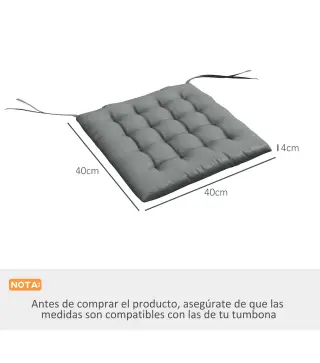 Juego de 6 Cojines para Sillas de Comedor 40x40 cm 6 Piezas Cojines para Sillas de Jardín Acolchados con Cintas Gris