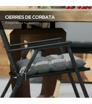 Juego de 6 Cojines para Sillas de Comedor 40x40 cm 6 Piezas Cojines para Sillas de Jardín Acolchados con Cintas Gris