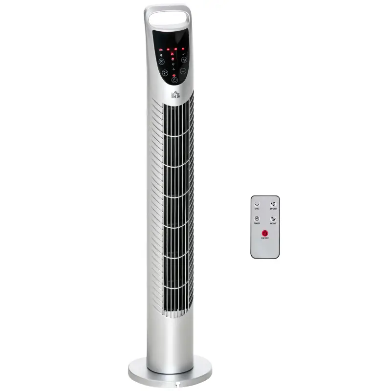 Ventilador de Torre Ventilador Vertical 40W con Mando a Distancia 3 Velocidades Temporizador 7,5h Ø18x78,5 cm Plata