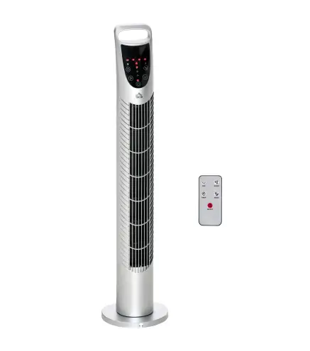Ventilador de Torre Ventilador Vertical 40W con Mando a Distancia 3 Velocidades Temporizador 7,5h Ø18x78,5 cm Plata