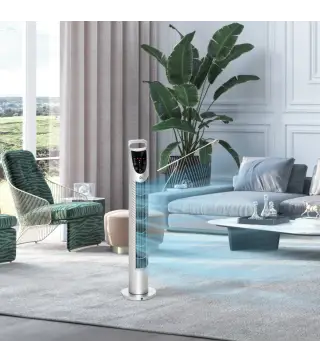 Ventilador de Torre Ventilador Vertical 40W con Mando a Distancia 3 Velocidades Temporizador 7,5h Ø18x78,5 cm Plata