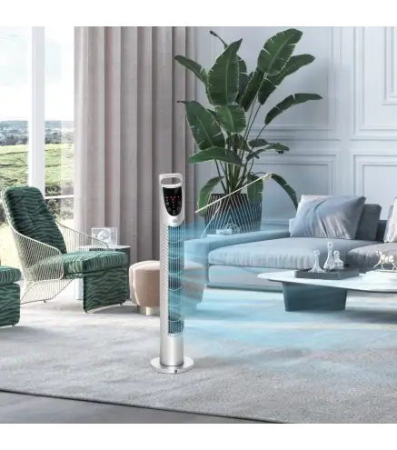 Ventilador de Torre Ventilador Vertical 40W con Mando a Distancia 3 Velocidades Temporizador 7,5h Ø18x78,5 cm Plata