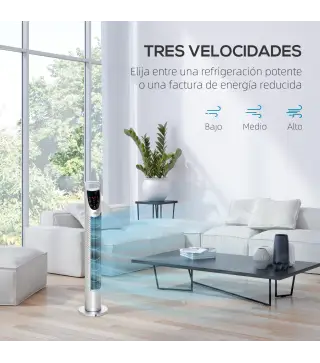 Ventilador de Torre Ventilador Vertical 40W con Mando a Distancia 3 Velocidades Temporizador 7,5h Ø18x78,5 cm Plata