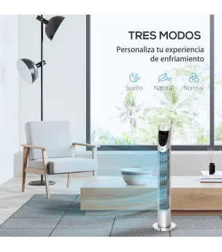 Ventilador de Torre Ventilador Vertical 40W con Mando a Distancia 3 Velocidades Temporizador 7,5h Ø18x78,5 cm Plata