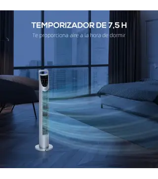 Ventilador de Torre Ventilador Vertical 40W con Mando a Distancia 3 Velocidades Temporizador 7,5h Ø18x78,5 cm Plata
