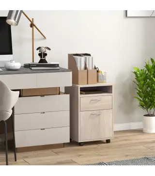 Cajonera de Escritorio con Ruedas Cajón Compartimento Puerta Archivador Móvil para Estudio 40x35x60 cm Roble