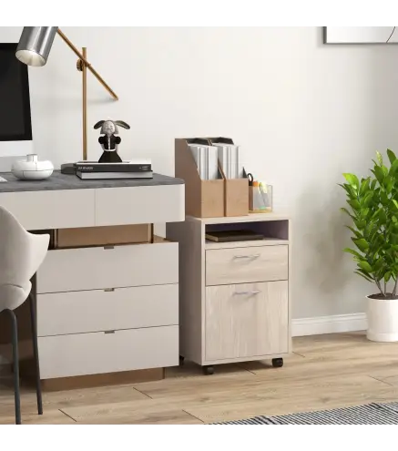 Cajonera de Escritorio con Ruedas Cajón Compartimento Puerta Archivador Móvil para Estudio 40x35x60 cm Roble