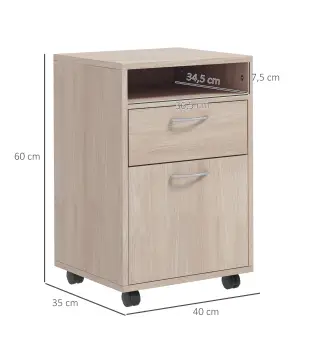 Cajonera de Escritorio con Ruedas Cajón Compartimento Puerta Archivador Móvil para Estudio 40x35x60 cm Roble