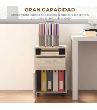 Cajonera de Escritorio con Ruedas Cajón Compartimento Puerta Archivador Móvil para Estudio 40x35x60 cm Roble