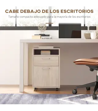 Cajonera de Escritorio con Ruedas Cajón Compartimento Puerta Archivador Móvil para Estudio 40x35x60 cm Roble