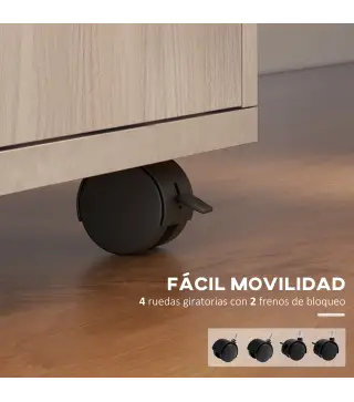 Cajonera de Escritorio con Ruedas Cajón Compartimento Puerta Archivador Móvil para Estudio 40x35x60 cm Roble