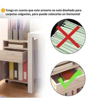 Cajonera de Escritorio con Ruedas Cajón Compartimento Puerta Archivador Móvil para Estudio 40x35x60 cm Roble