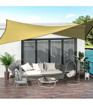 Toldo de Terraza Rectangular 6x4 m con Protección Rayos UV Anillas de Acero Inoxidable y Cuerdas para Jardín Patio Beige