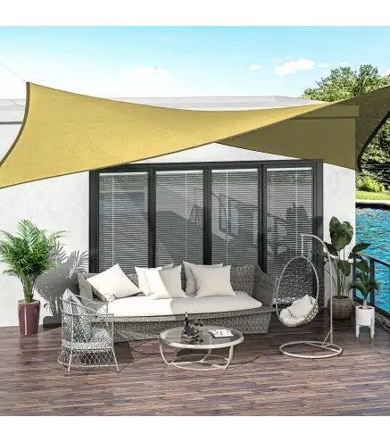 Toldo de Terraza Rectangular 6x4 m con Protección Rayos UV Anillas de Acero Inoxidable y Cuerdas para Jardín Patio Beige