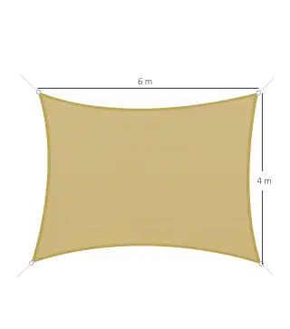 Toldo de Terraza Rectangular 6x4 m con Protección Rayos UV Anillas de Acero Inoxidable y Cuerdas para Jardín Patio Beige