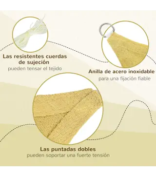 Toldo de Terraza Rectangular 6x4 m con Protección Rayos UV Anillas de Acero Inoxidable y Cuerdas para Jardín Patio Beige