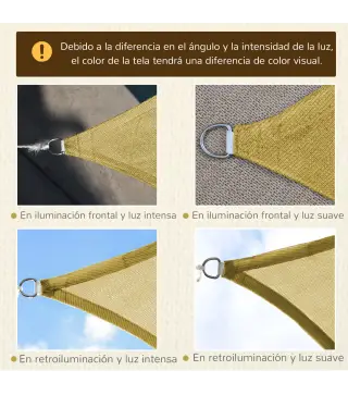 Toldo de Terraza Rectangular 6x4 m con Protección Rayos UV Anillas de Acero Inoxidable y Cuerdas para Jardín Patio Beige