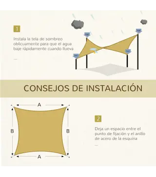 Toldo de Terraza Rectangular 6x4 m con Protección Rayos UV Anillas de Acero Inoxidable y Cuerdas para Jardín Patio Beige
