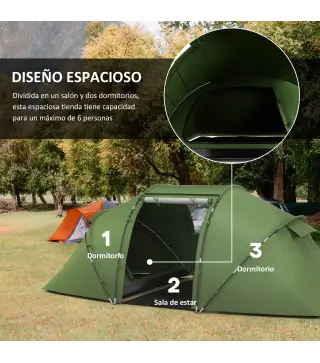 Tienda de Campaña Familiar para 4-6 Personas con 2 Habitaciones y Bolsa de Transporte 430x240x170 cm Verde