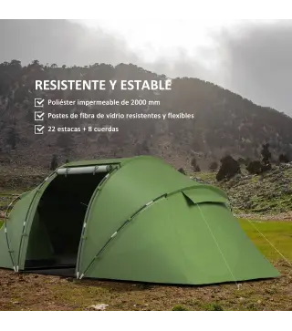 Tienda de Campaña Familiar para 4-6 Personas con 2 Habitaciones y Bolsa de Transporte 430x240x170 cm Verde