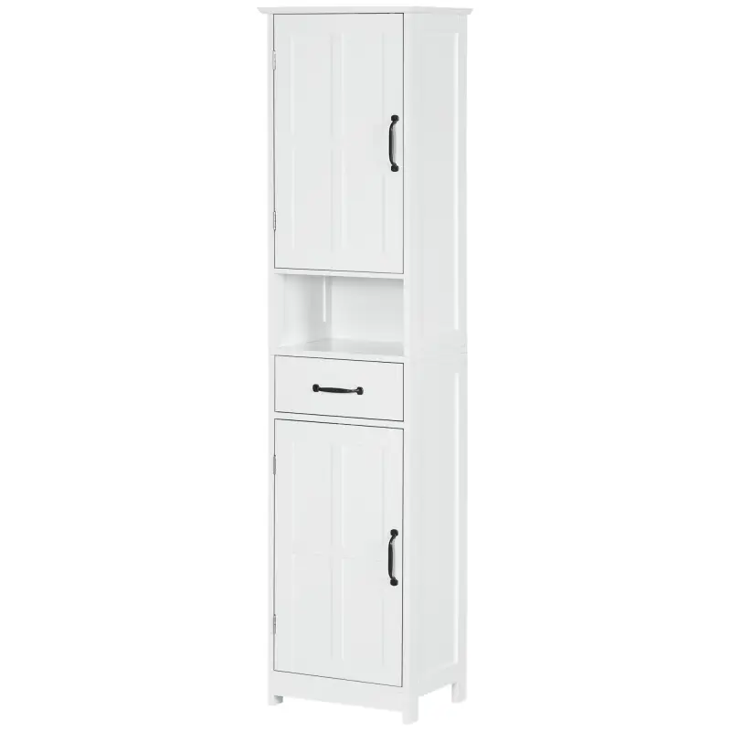 Columna de Baño con 2 Puertas 1 Cajón Estante Abierto y 2 Armarios con Estante Ajustable 40x30x164 cm Blanco