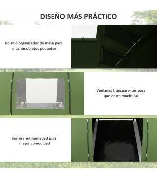 Tienda de Campaña Familiar para 4-6 Personas con 2 Habitaciones y Bolsa de Transporte 430x240x170 cm Verde