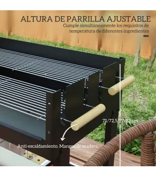 Barbacoa de Carbón 113x53,5x82,5 cm con 2 Parrillas Alturas Ajustables Mesa Lateral, Estante y Ruedas para Jardín Negro