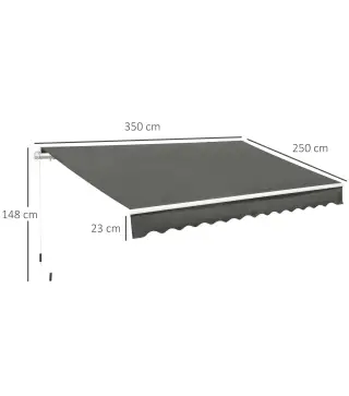 Toldo para Balcón 350x250 cm con Manivela de Metal Impermeable y Anti-UV para Jardín Terraza Ventanas Gris