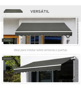 Toldo para Balcón 350x250 cm con Manivela de Metal Impermeable y Anti-UV para Jardín Terraza Ventanas Gris