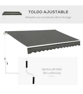 Toldo para Balcón 350x250 cm con Manivela de Metal Impermeable y Anti-UV para Jardín Terraza Ventanas Gris