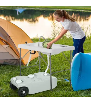 Tanque de Agua Portátil 40 L con Ruedas Manija Metálica y Grifo para Caravanas Autocaravanas y Camping 37x23x80 cm Gris