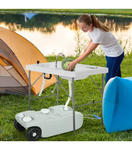 Tanque de Agua Portátil 40 L con Ruedas Manija Metálica y Grifo para Caravanas Autocaravanas y Camping 37x23x80 cm Gris