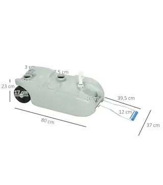 Tanque de Agua Portátil 40 L con Ruedas Manija Metálica y Grifo para Caravanas Autocaravanas y Camping 37x23x80 cm Gris