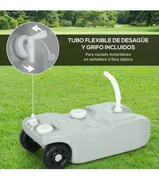 Tanque de Agua Portátil 40 L con Ruedas Manija Metálica y Grifo para Caravanas Autocaravanas y Camping 37x23x80 cm Gris