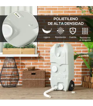 Tanque de Agua Portátil 40 L con Ruedas Manija Metálica y Grifo para Caravanas Autocaravanas y Camping 37x23x80 cm Gris