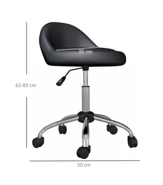 Taburete con Ruedas Taburete Giratoria con Altura Ajustable Taburete Cosmética Dentista Peluqueria Ø50x63-83 cm Negro