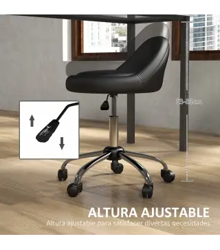 Taburete con Ruedas Taburete Giratoria con Altura Ajustable Taburete Cosmética Dentista Peluqueria Ø50x63-83 cm Negro